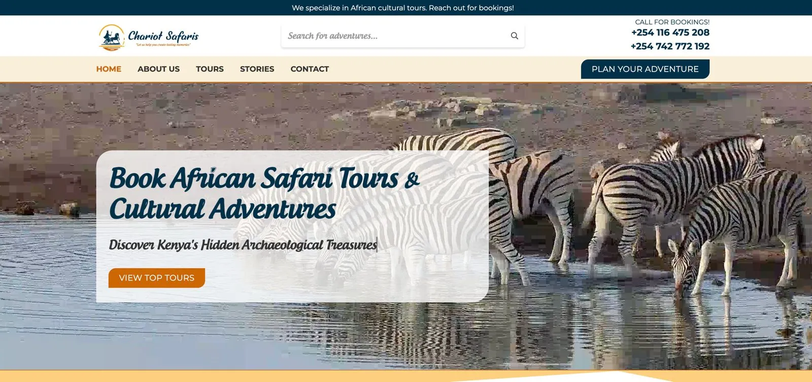 Chariot Safaris website