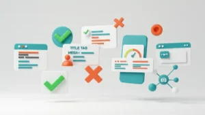 WordPress SEO optimization checklist showing key elements like title tags, meta descriptions, page speed, and mobile responsiveness